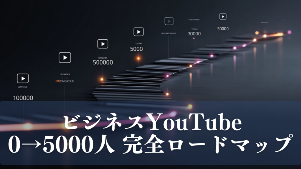 ビジネスYouTubeで登録者0人から5000人まで成長させるロードマップを表現したアイキャッチ画像